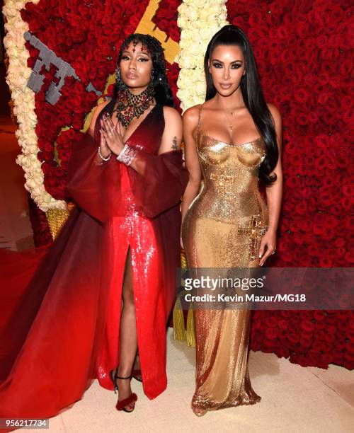 Nicki Minaj and Kim Kardashian West attend the Heavenly Bodies: Fashion & The Catholic Imagination Costume Institute Gala at The Metropolitan Museum...