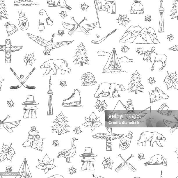 canadian themed doodle icons - cn tower vector stock illustrations