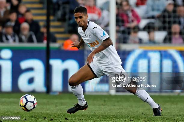 Kyle Naughton of Swansea City in action during the Premier League match between Swansea City and Southampton at The Liberty Stadium on May 08, 2018...