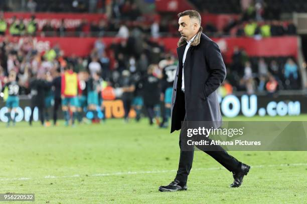 Disappointed Swansea manager Carlos Carvalhal walks off he pitch during the Premier League match between Swansea City and Southampton at The Liberty...