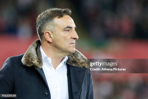 Swansea manager Carlos Carvalhal watches the game from the touch line during the Premier League match between Swansea City and Southampton at The...