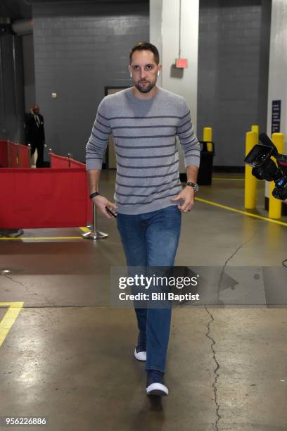 Ryan Anderson of the Houston Rockets arrives at the arena before the game against the Utah Jazz in Game Five of the Western Conference Semifinals of...