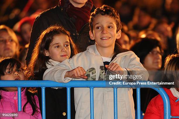 Spain´s princess Elena's ex husband, Jaime de Marichalar, his son Felipe Juan and daughter Victoria Federica attend the procession of the Wise Men on...