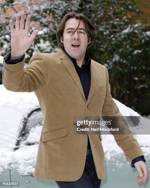 Jonathan Ross sighted outside his house making a statement regarding his resignation from The BBC on January 7, 2010 in London, England.