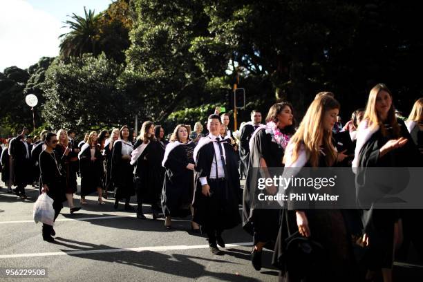 Auckland University graduates from the Facuity of Arts parade through Auckland as part of their Graduation Ceremony on May 9, 2018 in Auckland, New...