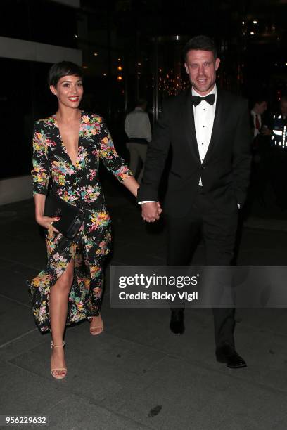 Frankie Bridge and Wayne Bridge seen leaving Ben Foden - testimonial party at Park Plaza Westminster Bridge on May 8, 2018 in London, England.