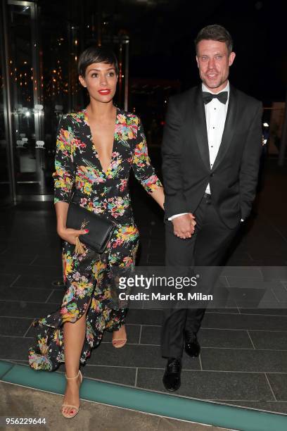 Frankie and Wayne Bridge leaving the Ben Foden testimonial dinner on May 8, 2018 in London, England.