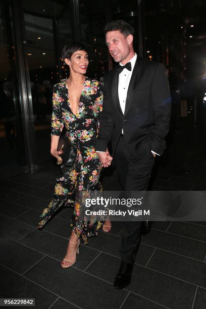 Frankie Bridge and Wayne Bridge seen leaving Ben Foden - testimonial party at Park Plaza Westminster Bridge on May 8, 2018 in London, England.