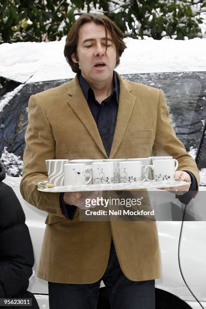 Jonathan Ross sighted outside his house making a statement regarding his resignation from the BBC on January 7, 2010 in London, England.