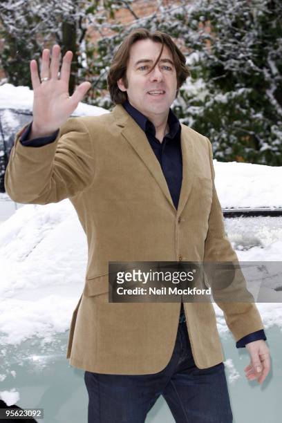 Jonathan Ross sighted outside his house making a statement regarding his resignation from The BBC on January 7, 2010 in London, England.