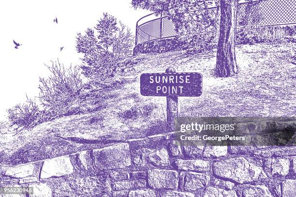 sunrise point trail sign at bryce canyon national park - trail marker stock illustrations