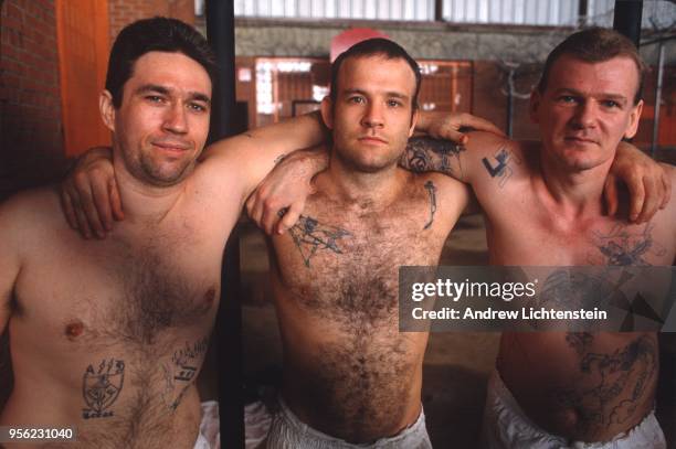 Members of the Aryan Nation prison gang briefly spend time in a segregated recreation yard before returning to their solitary cells on an...