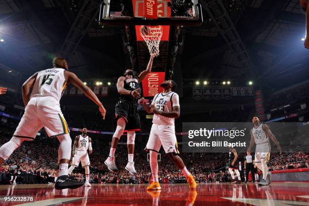 Nene Hilario of the Houston Rockets goes to the basket against the Utah Jazz in Game Five of the Western Conference Semifinals of the 2018 NBA...