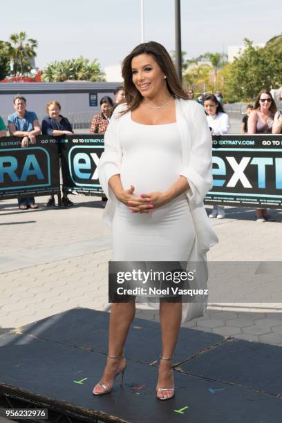 Eva Longoria visits "Extra" at Universal Studios Hollywood on May 8, 2018 in Universal City, California.