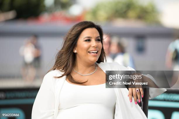 Eva Longoria visits "Extra" at Universal Studios Hollywood on May 8, 2018 in Universal City, California.