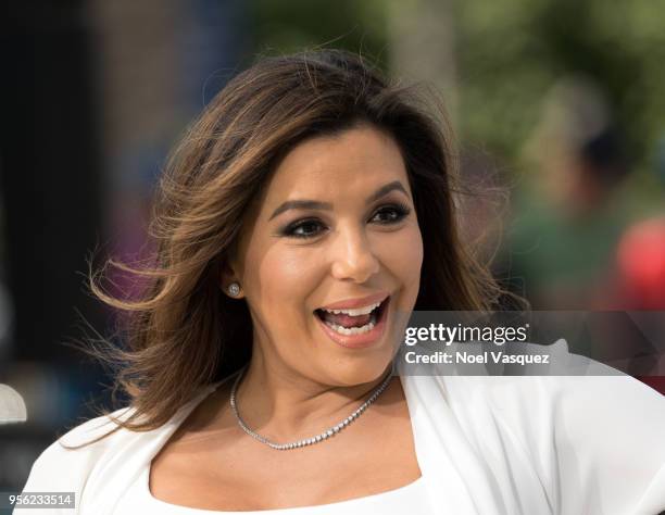 Eva Longoria visits "Extra" at Universal Studios Hollywood on May 8, 2018 in Universal City, California.