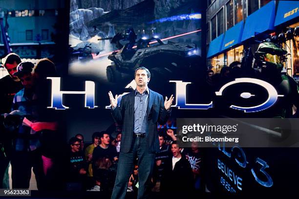 Robbie Bach, president of Microsoft Corp.'s entertainment and devices unit, speaks about the Xbox Halo video game series during the 2010...