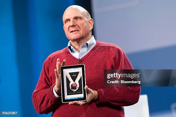 Steve Ballmer, chief executive officer of Microsoft Corp., speaks about e-reader technology powered by Windows software during the 2010 International...