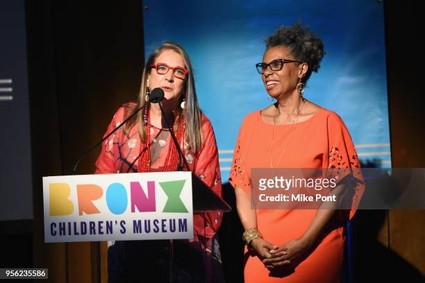 Bronx Children's Museum Founding Executive Director Carla Precht and Bronx Children's Museum President Hope Harley speak onstage during the Bronx...