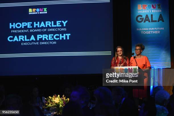 Bronx Children's Museum Founding Executive Director Carla Precht and Bronx Children's Museum President Hope Harley speak onstage during the Bronx...