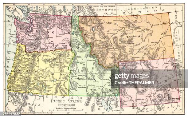 map of pacific states usa 1895 - colorado v washington state stock illustrations