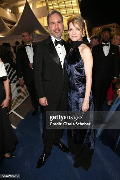 Director Denis Villeneuve and Tanya Lapointe leave the screening of "Everybody Knows " and the opening gala to gala dinner during the 71st annual...