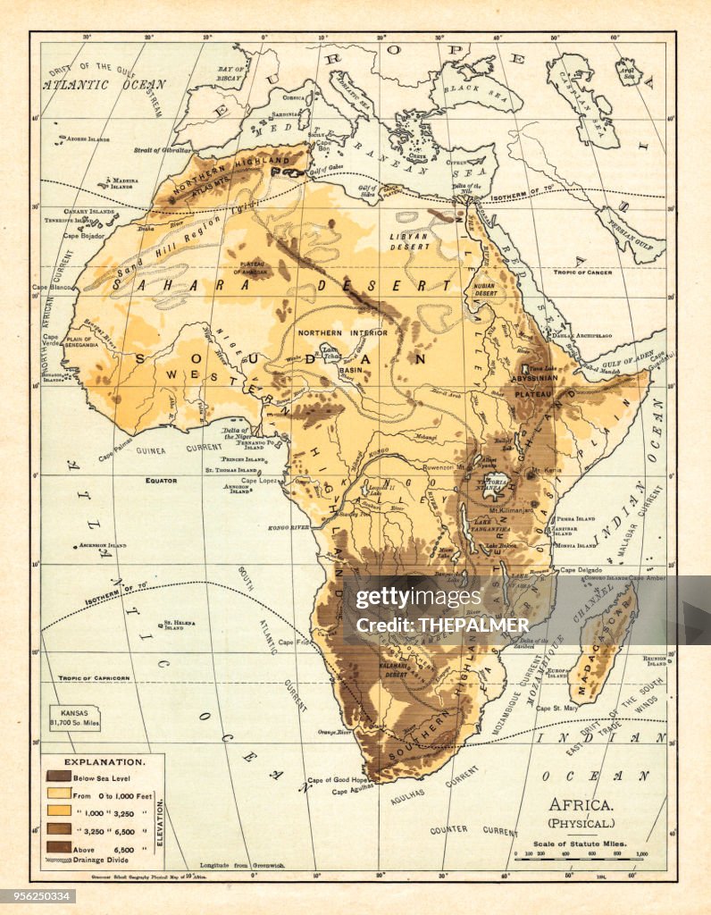 Fysieke kaart van Afrika 1895