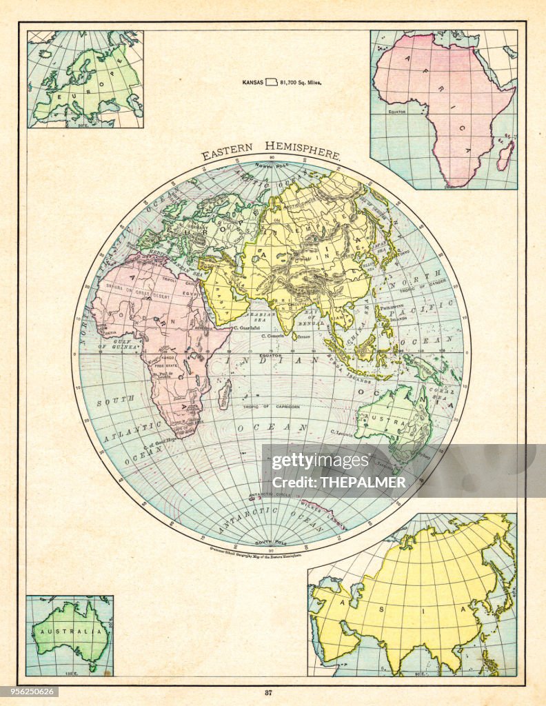 Mappa dell'emisfero orientale del 1895