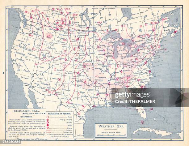 weather map of united states 1895 - weather map stock illustrations