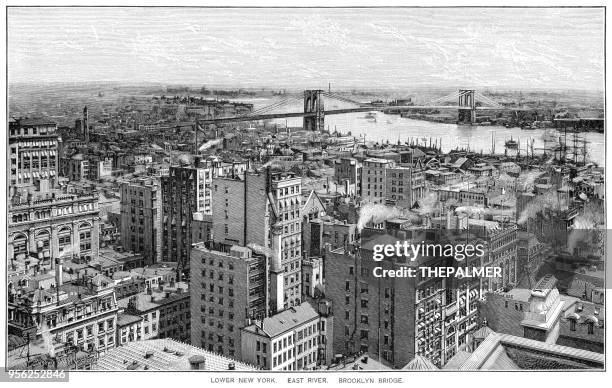 lower new york city engraving 1895 - etching stock illustrations