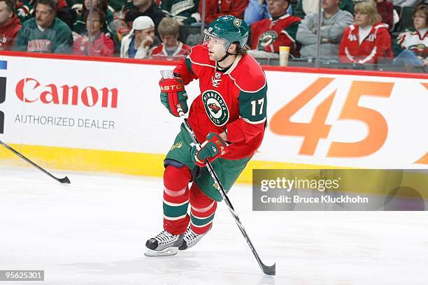 Petr Sykora of the Minnesota Wild skates against the Los Angeles Kings during the game at the Xcel Energy Center on December 31, 2009 in Saint Paul,...