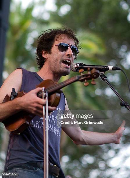 Andrew Bird performs on the second day of the Sunset Sounds 2010 music festival at Brisbane Botanical and City Gardens on January 7, 2010 in...