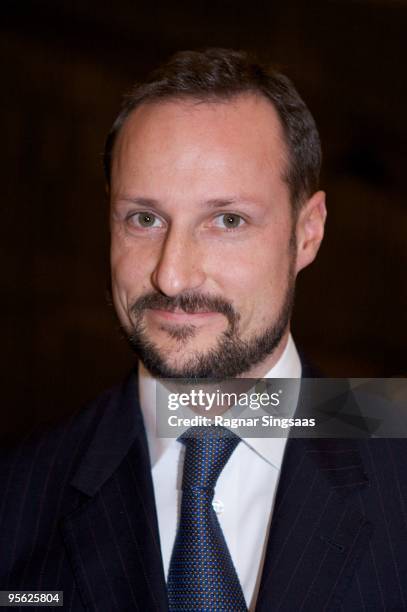 Crown Prince Haakon Magnus of Norway attends the conference of the Confederation Of Norwegian Enterprise at The Opera House on January 7, 2010 in...