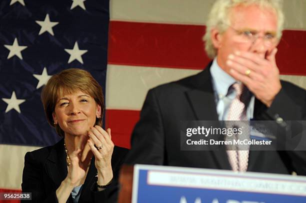 Democratic Senate nominee and Massachusetts Attorney General Martha Coakley receives an endorsement from Joseph P. Kennedy January 7, 2010 at the...