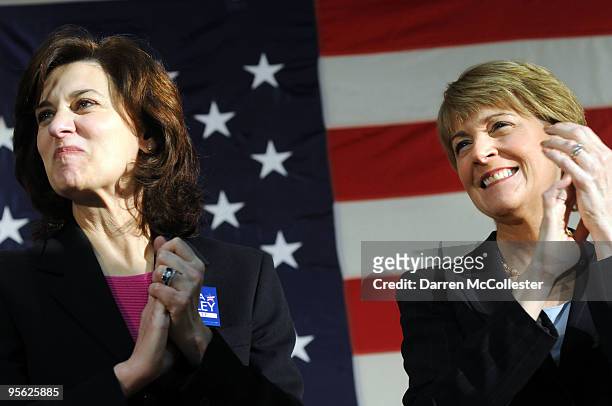 Democratic Senate nominee and Massachusetts Attorney General Martha Coakley receives an endorsement from Vicki Kennedy January 7, 2010 at the Medford...