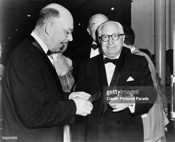 American film producer Louis B. Mayer at the Egyptian Theatre, Los Angeles for the premiere of 'The High and the Mighty', directed by William A....