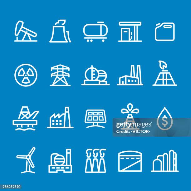 industry icons - vector smart line series - oil pipeline truck stock illustrations