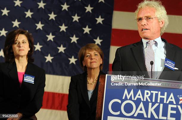 Democratic Senate nominee and Massachusetts Attorney General Martha Coakley receives an endorsement from Joseph P. Kennedy and Vicki Kennedy January...