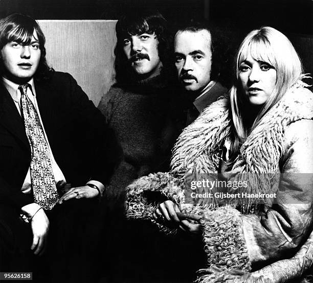 Middle of The Road posed backstage on the Top Pop TV programme at Hilversum Studios, Holland in 1972. L-R Eric McCredie, Ian McCredie, Ken Andrew,...