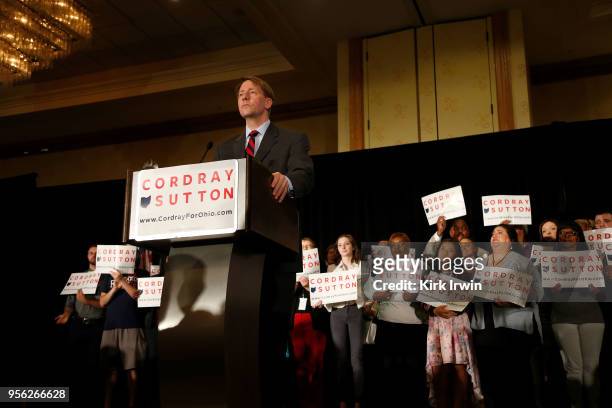 Democratic Gubernatorial candidate Richard Cordray speaks to his supporters after securing the Democratic nomination for Governor of Ohio during a...