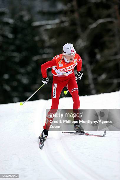 Yulia Tchekaleva of Russia skis during the Women's event of the FIS Tour De Ski on January 7, 2010 in Toblach Hochpustertal, Italy.