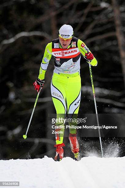 Petra Majdic of Slovenia takes 3rd place during the Women's of the FIS Tour De Ski on January 7, 2010 in Toblach Hochpustertal, Italy.