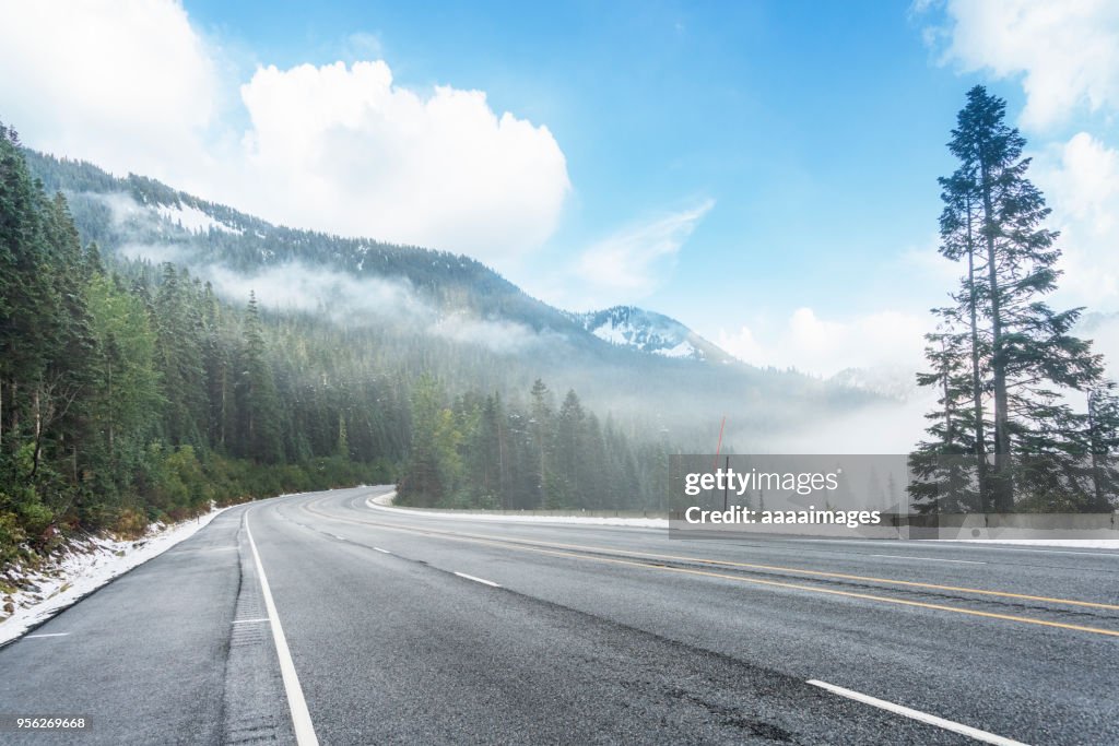 Empty tarmac road in Mt. Rainier National Park;