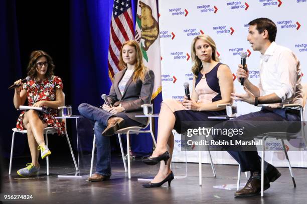 Actress Alyssa Milano and Politicians Jess Phoenix; Katie Hill and Bryan Caforio attend the 25th Congressional District Democratic Candidate Debate...