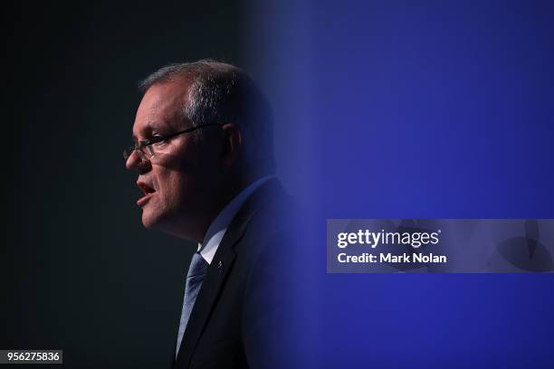 Treasurer Scott Morrison speaks to media representatives about the 2018 Budget Release at Parliament House on May 9, 2018 in Canberra, Australia. The...