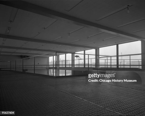 Interior view of Alumni Memorial Hall at the Illinois Institute of Technology, Chicago, 1946. Designed by Ludwig Mies van der Rohe, it was built in...