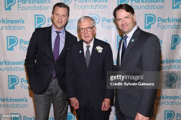 Willie Geist, Richard Field and John Lehr attend Parkinson's Foundation Hosts 2018 Gala In New York City at Cipriani 25 Broadway on May 8, 2018 in...