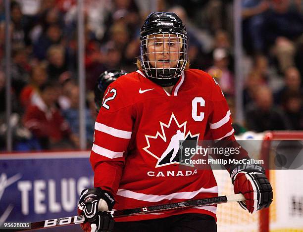 Hayley Wickenheiser of Team Canada looks on during the game against Team USA at Scotiabank Place on January 1, 2010 in Ottawa, Canada.