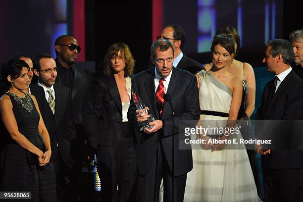Actors Lisa Edelstein, Omar Epps, Hugh Laurie, and Olivia Wilde onstage at the People's Choice Awards 2010 held at Nokia Theatre L.A. Live on January...