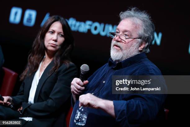 Producer Leslie Urdang and producer Tom Hulce speak during the SAG-AFTRA Foundation Conversations: "The Seagull" at The Robin Williams Center on May...